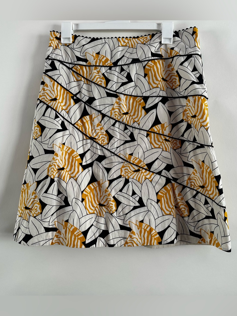 Odille Anthropologie‎ Tiger Lily Floral Cotton A-Line Skirt Yellow Black Size 8